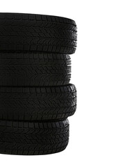 Set of new winter tires on white background