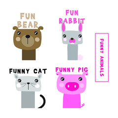 Editable vector. Drawings of small animals. Drawing of cat, dog, giraffe, rabbit and pig. Color drawing of beautiful animals. Modern design of beautiful animals.