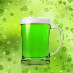 Tasty green beer on color background. St. Patrick's Day celebration