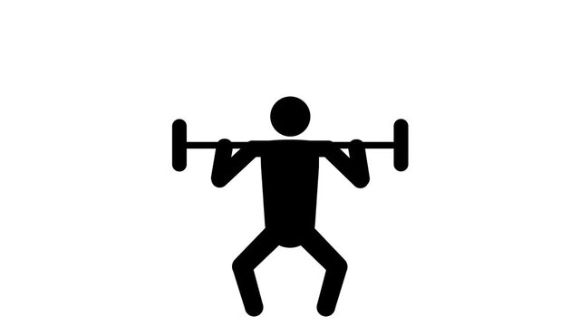 Power Lifting Icon. Man with Barbell Sign animation 4k.