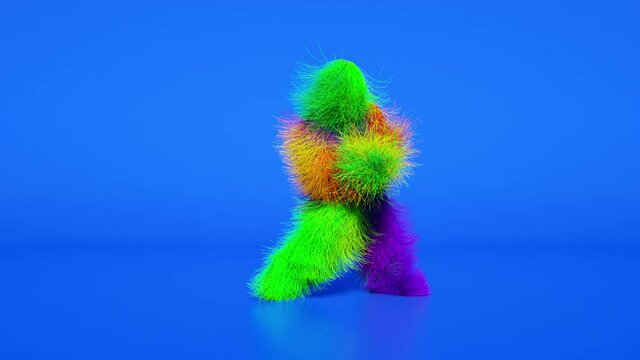 Funny hairy multicolored monster man character dancing . Furry beast having dancing, fur bright funny fluffy character, full hair Chewbacca, snowman, seamless motion design.