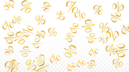 Luxury Vector Gold Percentage Sign Confetti on Transparent. Percent Sale Background. Business, Economics Print. Discount Illustration. Promotion Poster. Black Friday Banner.