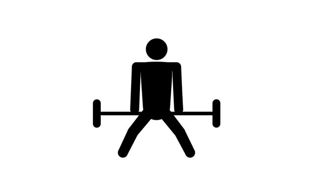 athlete squats with barbell icon, deadlift, workout squat, fitness, symbol on white background. 4k animation