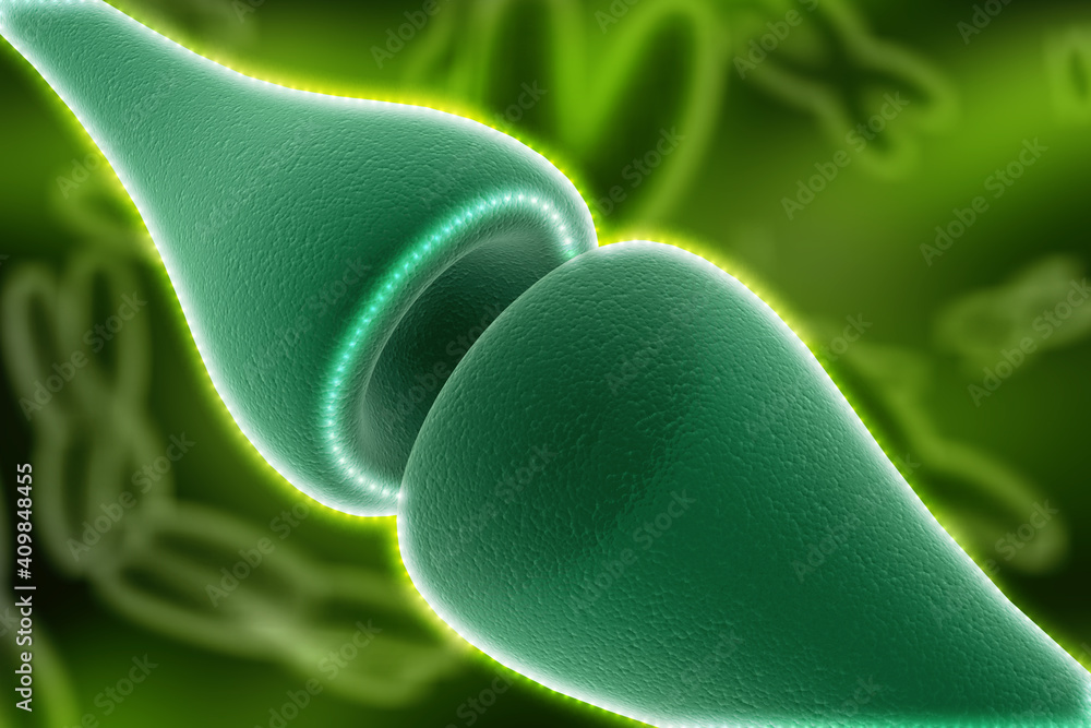 Poster synapse and neuron cells sending electrical chemical signals. 3d rendering