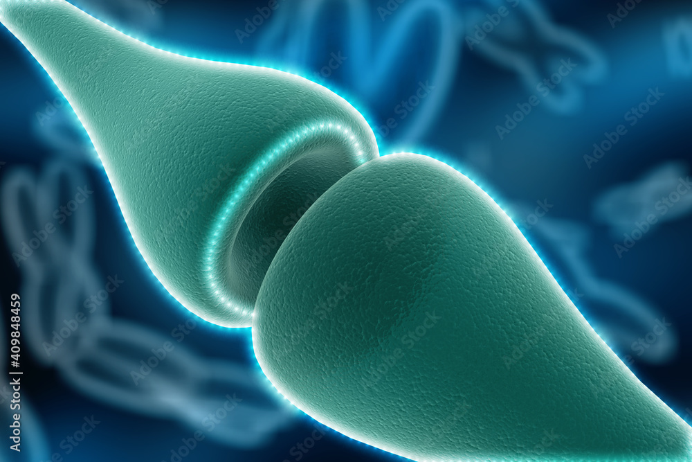 Poster synapse and neuron cells sending electrical chemical signals. 3d rendering