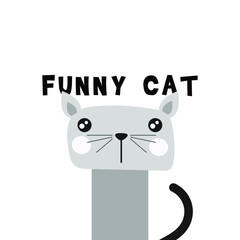Editable vector. Cat drawing. Funny kitten drawing. 
