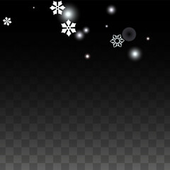 Christmas  Vector Background with White Falling Snowflakes Isolated on Transparent Background. Realistic Snow Sparkle Pattern. Snowfall Overlay Print. Winter Sky. Design for Party Invitation.