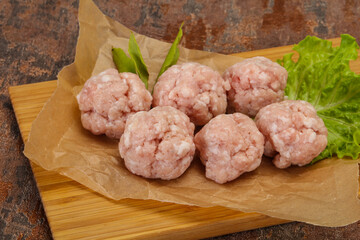 Homemade raw pork minced meatball for cooking
