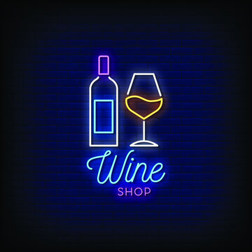 Wine Shop Logo Neon Signs Style Text Vector