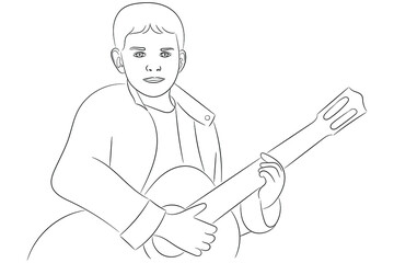 Sketch portrait of a boy with a guitar in his hands