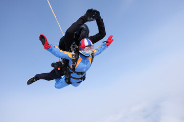 Skydiving. Tandem jump. Active adventure.