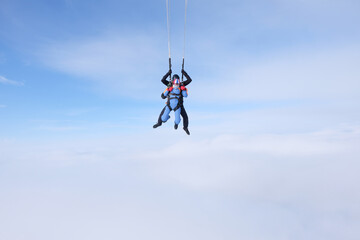 Skydiving. Tandem jump. Active adventure.