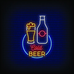 Cold Beer Logo Neon Signs Style Text Vector