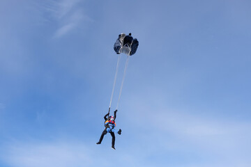 Skydiving. Tandem jump. Active adventure.