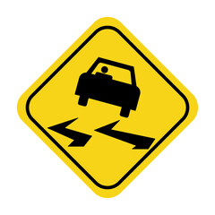 Slippery When Wet Sign. Slippery Road Sign. Road Flooding Sign. Slippery road sign on yellow traffic label. All in a single layer. Vector illustration.