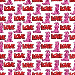 Love seamless pattern with pink hair and all you need is love sign. Valentine's day romantic cute design.