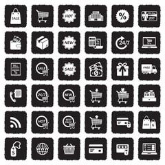 Shopping Icons. Grunge Black Flat Design. Vector Illustration.