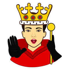 emoji with happy medieval king or emperor wearing his royal regalia with crown and fur that represents his authority, simple colored emoticon, simplistic colorful vector illustration