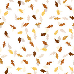 Floral seamless pattern with colorful exotic leaves on white background. Tropic brown oak branches. Fashion vector stock illustration for wallpaper, posters, card, fabric, textile