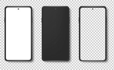Realistic vector set mock-up of new generation plus smart phone black on transparent background. Layered - just put your image on content layer. Scale image any resolution.