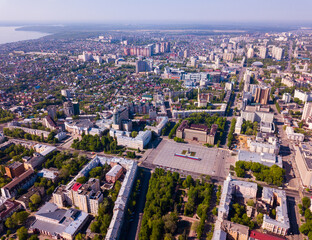 Fototapeta na wymiar Aerial view of Russian city Voronezh - administrative center and Lenin square