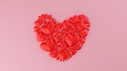 Red heart with pink background. Valentine's day concept. 3D Rendering illustration