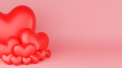 Red heart with pink background. Valentine's day concept. 3D Rendering illustration.