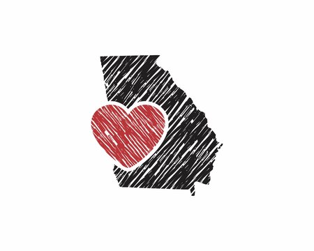 Hand Drawing Georgia Map And Heart Logo Vector 001