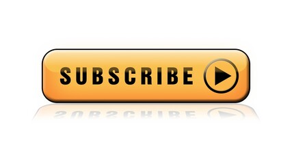 SUBSCRIBE lettering - orange button with reflections on the floor - isolated on white background - 3D Illustration