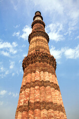 Fototapeta na wymiar Qutub Minar, is red sandstone Tower is 73 metres high and 2nd tallest tower in India