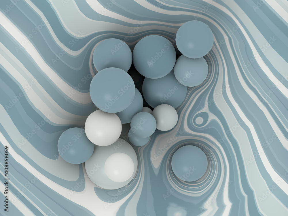 Poster Group of colored balls on a striped surface. Graphic design element. 3d rendering digital illustration