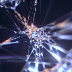 Organic liquid metal, modern 3d rendering digital illustration. Shiny geometric background with a depth of field