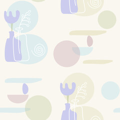 Stylish vector seamless pattern in pastel colors. Natural abstract shapes and natural botanical elements. Concept of balance, harmony and ecology