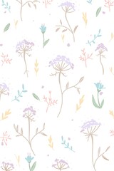 春の優しい色使いのオシャレな植物の白バックのベクターイラスト