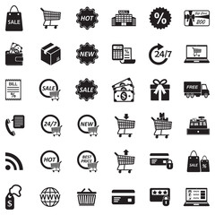Shopping Icons. Black Flat Design. Vector Illustration.