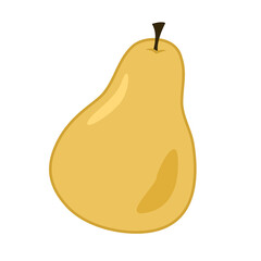 The pear is yellow with a stalk. Colored isolated object with outline on a white background. Cartoon.