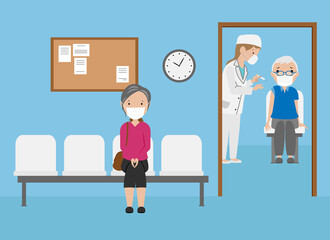 Waiting room of a hospital to give the vaccine. Covid-19 vaccine