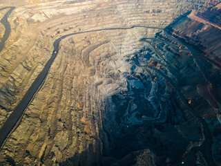 Huge iron ore quarry iron ore quarry top view Aero photo shoot.