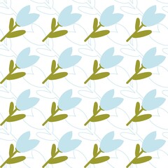 floral ornamental background, decorative seamless pattern tulips on white, plant silhouettes