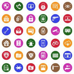 Security Icons. White Flat Design In Circle. Vector Illustration.