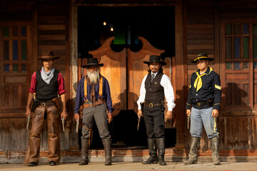 Vintage images of sheriffs and officers, prepared to catch the thieves, rob the bank and carry guns...