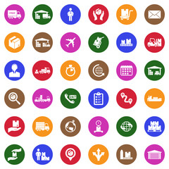 Shipping And Delivery Icons. White Flat Design In Circle. Vector Illustration.