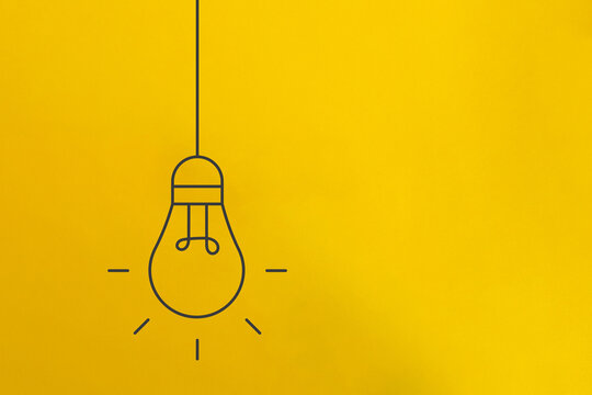 Line Art Bulb Drawing on Bright Yellow Background.