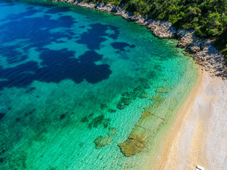 Aerial view over Leftos Gialos beach in Alonnisos island, Sporades, Greece