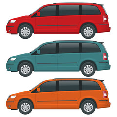 Passenger Van or Minivan Car vector template on white background. Compact crossover, SUV, 5-door minivan car. View side