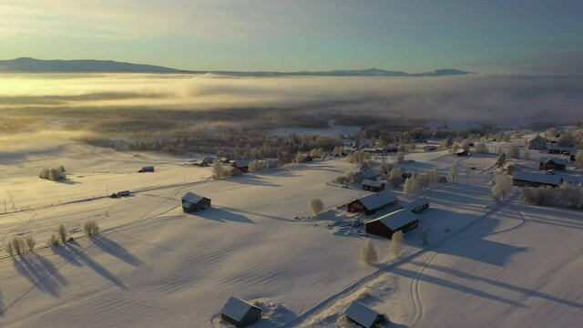 Swedish mountain village on a wintry day