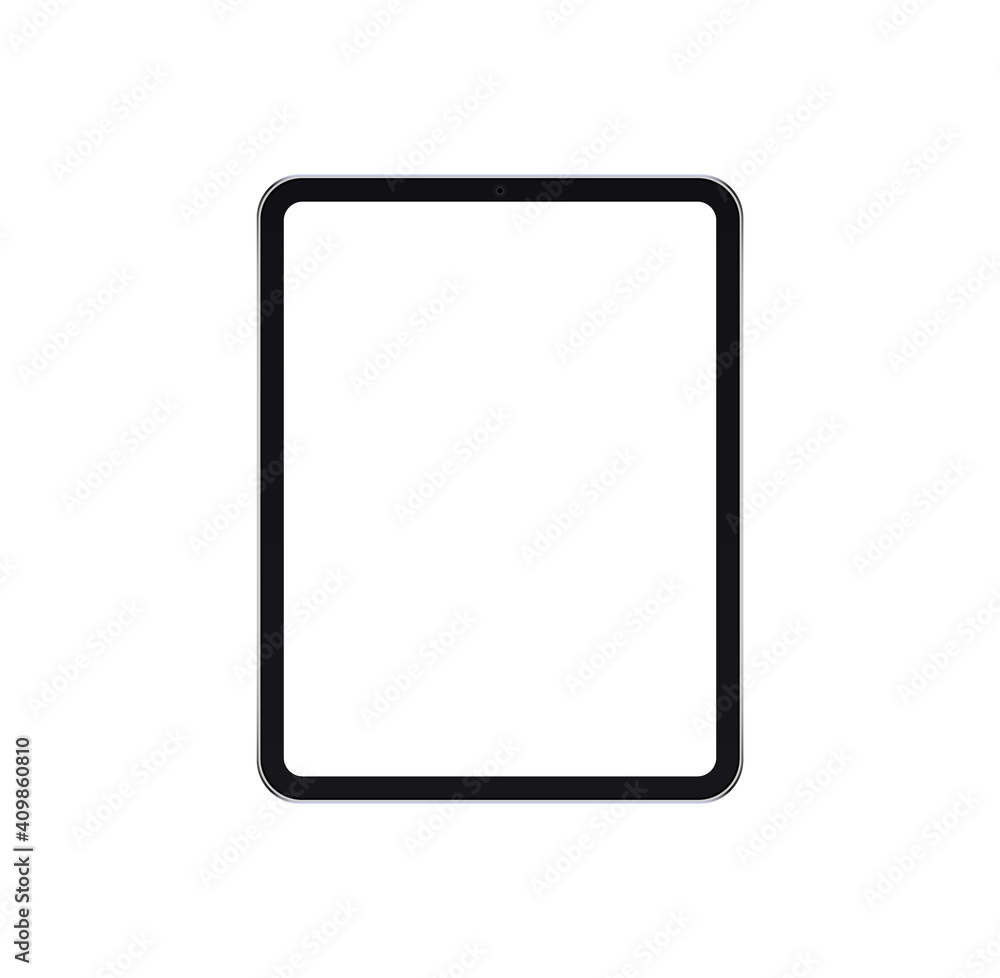 Poster realistic vertical black - gray tablet computer mock up isolated on white background - front view. t