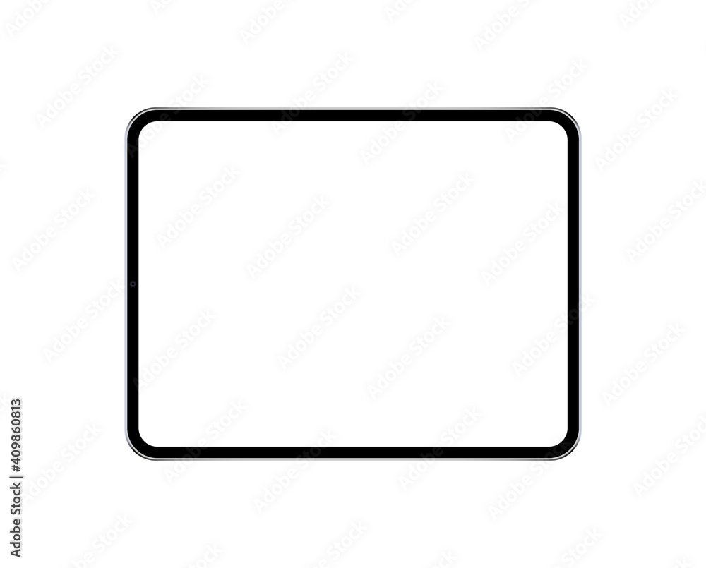 Poster realistic horizontal black - gray tablet computer mock up isolated on white background - front view.
