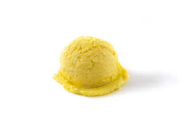 Lemon ice cream scoop isolated on white background