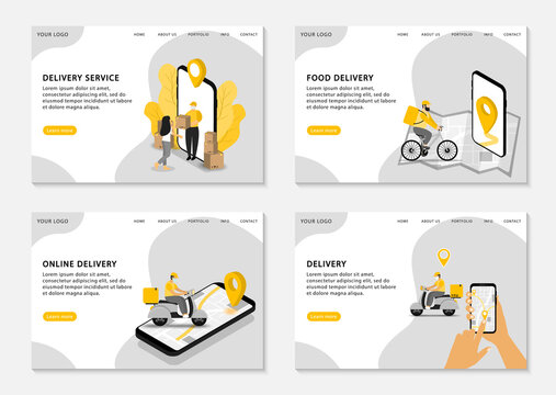 Online Delivery Landing Pages. Set Of Web Page Template For Delivery Service, Food Delivery And Online Delivery. Vector Illustration.